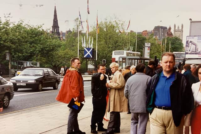 Director Danny Boyle with actor Jonny Lee Miller on Princes Street. Picture: Film Edinburgh