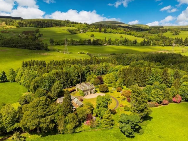 Aerial view of house and grounds.