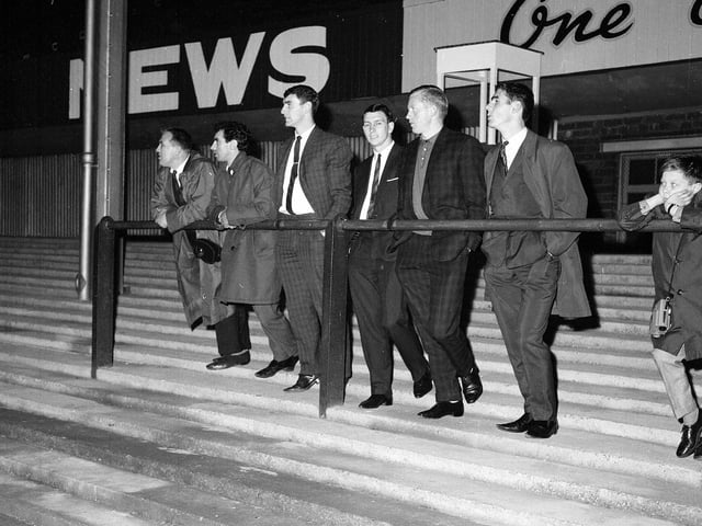 Hibs players watch Real Madrid training at Easter Road on October 6, 1964. Hibs would beat the European champions Real Madrid the following evening 2-0.