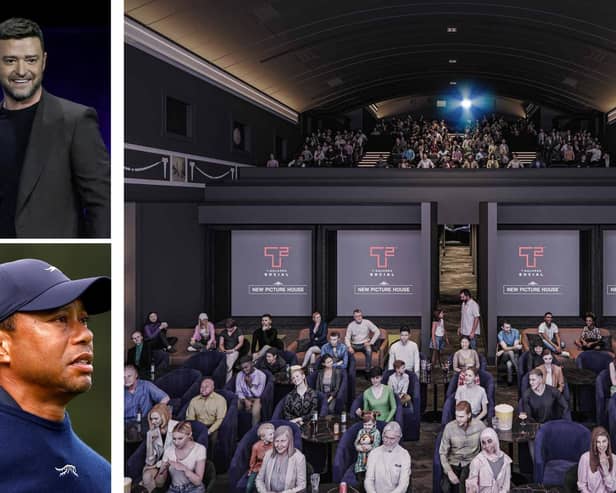 A glimpse inside the new look cinema unveiled by T-Squared Social whose shareholders include Justin Timberlake and Tiger Woods. (Pics: Ronald Martinez, Ethan Miller/Getty Images)