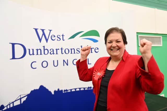 Labour's Jackie Baillie celebrates holding her seat, a result that prompted Liberal Democrat Christine Jardine to cheer out loud while walking her dog (Picture: John Devlin)