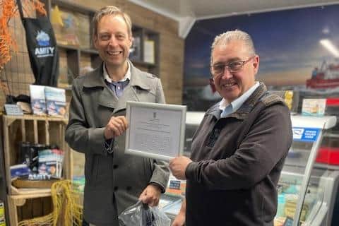 Jimmy Buchan with MSP Liam Kerr during his visit to the Peterhead firm.