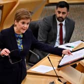 First Minister Nicola Sturgeon attends First Minster's Questions in the debating chamber of the Scottish Parliament in Edinburgh.