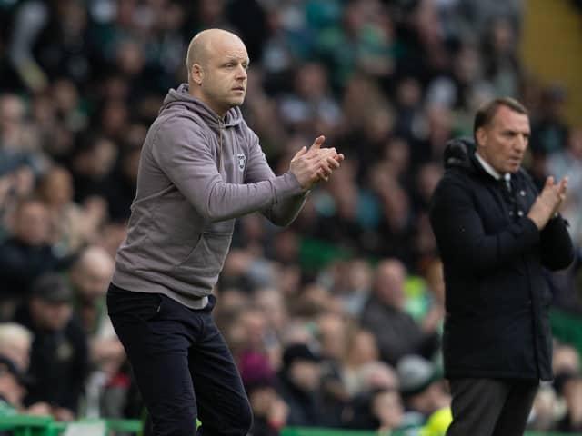Hearts head coach Steven Naismith on the touchline during the 3-0 defeat at Celtic Park. (Photo by Craig Foy / SNS Group)
