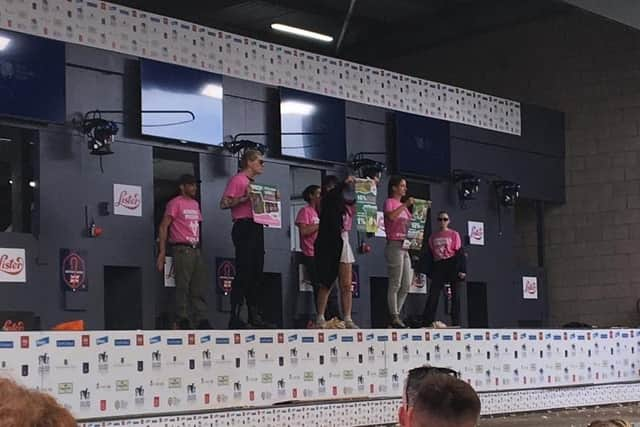 Animal Rising protesters in pink T-shirts stormed stage at the Royal Highland Show in Edinburgh on Saturday. Picture: Animal Rising