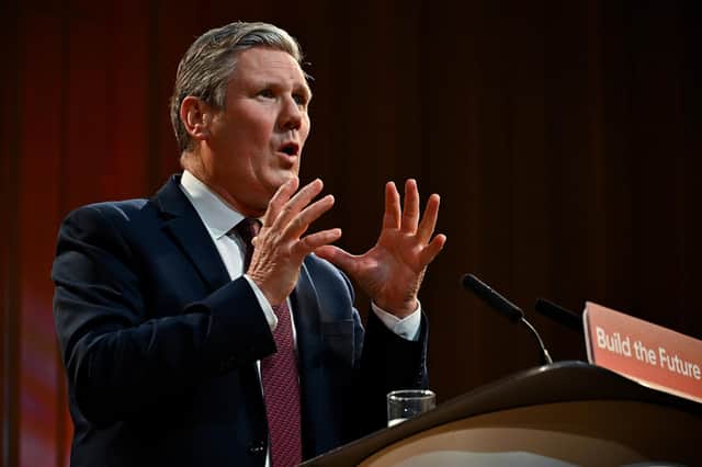 Sir Keir Starmer addresses delegates from the stage at the Royal Concert Hall in Glasgow. Photo by Jeff J Mitchell/Getty Images
