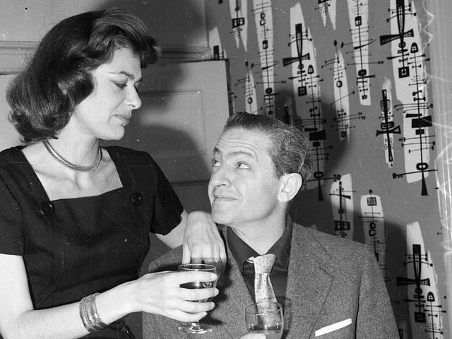 Actress Melina Mercouri and director Jules Dassin at the Film House for a premiere of the film 'He Who Must Die' in 1957.