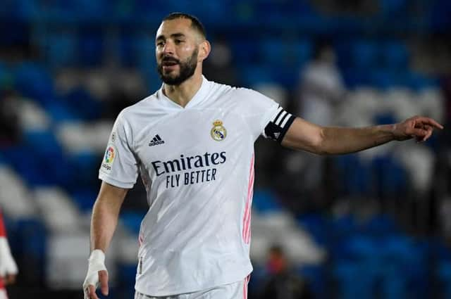 Real Madrid's French forward Karim Benzema. (Photo by PIERRE-PHILIPPE MARCOU/AFP via Getty Images)