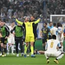 Feyenoord goalkeeper Ofir Marciano celebrates the Europa Conference League semi-final win over Marseille.