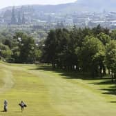 Two members enjoy a game at Murrayfield Golf Club, close to Edinburgh city centre. Picture: Lisa Ferguson.