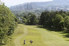 Two members enjoy a game at Murrayfield Golf Club, close to Edinburgh city centre. Picture: Lisa Ferguson.