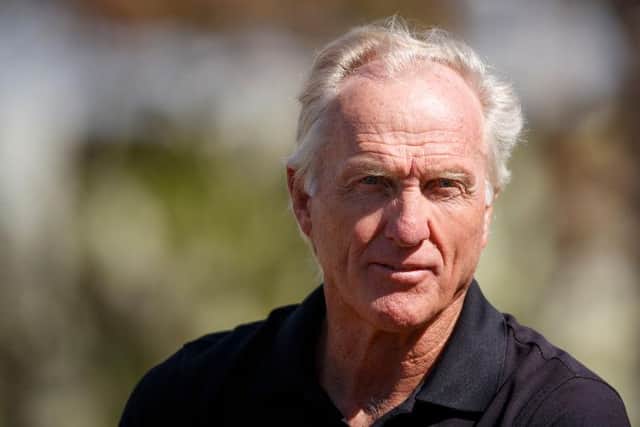 Greg Norman, CEO of LIV Golf Investments, talks to the media at Royal Greens Golf & Country Club in Saudi Arabia about The International Series. Picture: Oisin Keniry/Getty Images.
