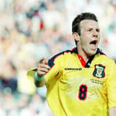 The classic toothless image of Craig Burley scoring in the World Cup against Norway