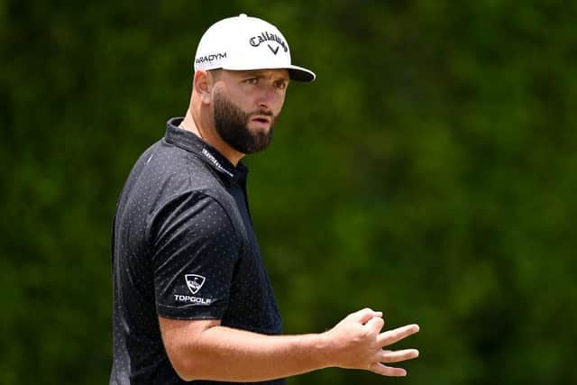 World No 2 and Masters champion Jon Rahm gestures during a practice round prior to the 123rd US Open in Los Angeles. Picture: Ross Kinnaird/Getty Images.