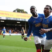 Rangers strikers Fashion Sakala (left) and Alfredo Morelos are both one booking away from a Europa League suspension. (Photo by Ian MacNicol/Getty Images)