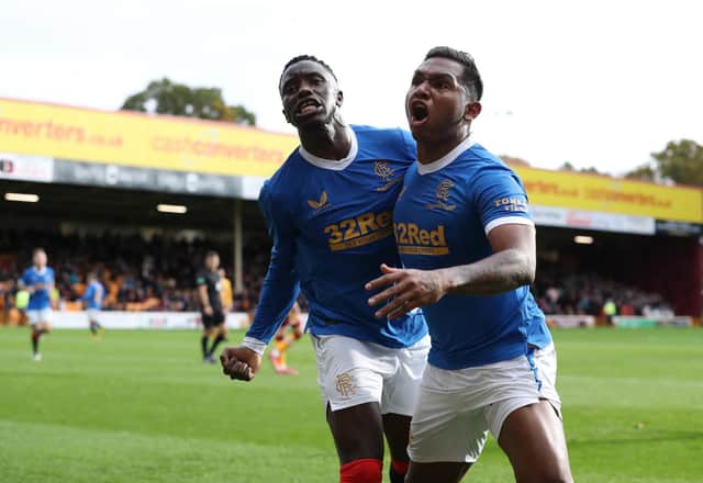 Rangers strikers Fashion Sakala (left) and Alfredo Morelos are both one booking away from a Europa League suspension. (Photo by Ian MacNicol/Getty Images)