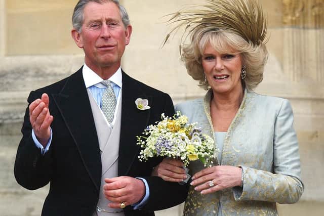 Then Prince of Wales and the then Duchess of Cornwall leaving St Georges' Chapel, Windsor England, following a blessing of their marriage. The Queen Consort will be crowned beside her husband the King, a symbolic moment that will seal Camilla's place in the history of the monarchy.