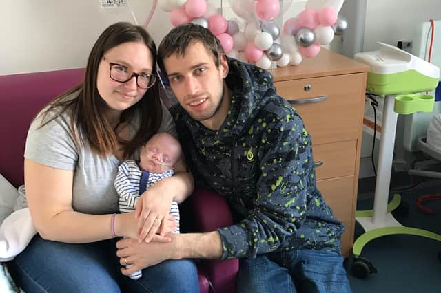 Mum Egija, dad Inars and baby Sofia finally went home on 10 February after '132 of the longest and scariest days of their lives' picture: NHS Lanarkshire