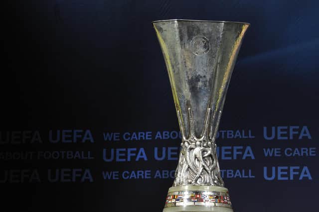 A general view of the Europa League trophy in Nyon at UEFA headquarters
