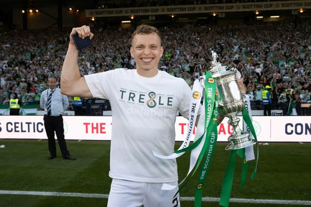 Celtic's Alistair Johnston with the Scottish Cup after Saturday's 3-1 win over Inverness Caledonian Thistle (Photo by Craig Williamson / SNS Group)