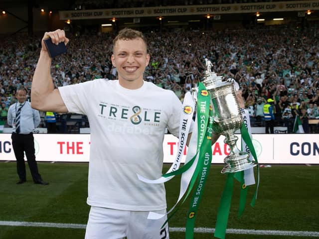 Celtic's Alistair Johnston with the Scottish Cup after Saturday's 3-1 win over Inverness Caledonian Thistle (Photo by Craig Williamson / SNS Group)