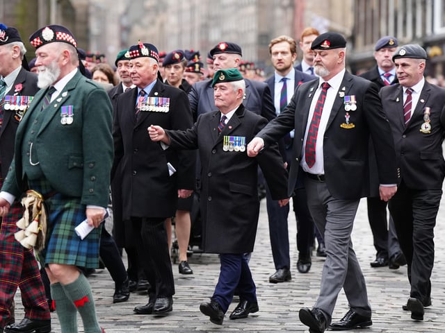 Members of the armed forces during the Remembrance Sunday ceremony at the Stone of Remembrance outside the City Chambers in Edinburgh.