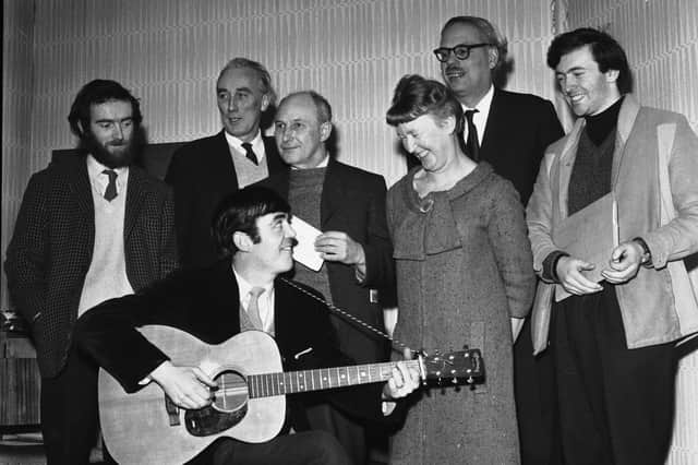 Robert Garioch, standing third from the left, with fellow poets Norman MacCaig (second from left) and Hamish Henderson (in glasses) at a Poets for Peace night in Edinburgh University Chaplaincy Centre in 1966 (PIcture: Stan Warburton)