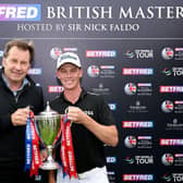 Daniel Hillier poses for a photo with host Sir Nick Faldo after winning the Betfred British Masters at The Belfry. Picture: Ross Kinnaird/Getty Images.