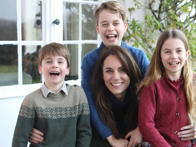 The edits to the image of Kate and her children were easy to miss but they were not done professionally (Picture: Prince of Wales/Kensington Palace)