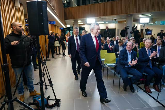 Former Prime Minister Gordon Brown and Labour leader Keir Starmer arrive for a press conference about the Commission on the UK’s Future report (Picture: Ian Forsyth/Getty Images)