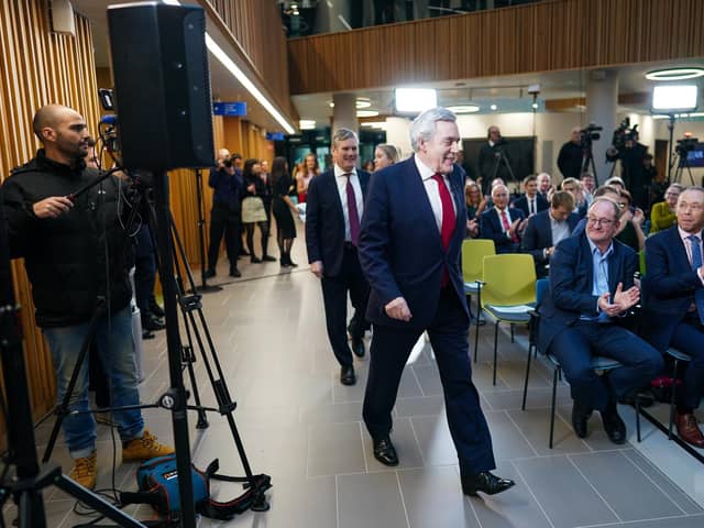Former Prime Minister Gordon Brown and Labour leader Keir Starmer arrive for a press conference about the Commission on the UK’s Future report (Picture: Ian Forsyth/Getty Images)