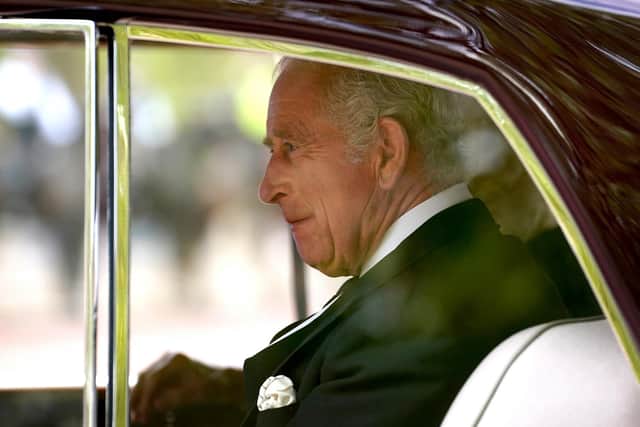King Charles III leaves Clarence House, London, for Westminster Hall where both Houses of Parliament will meet to express their condolences following the death of Queen Elizabeth II. Picture date: Monday September 12, 2022.