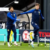 Che Adams and Jack Hendry during a Scotland training session ahead of facing France.