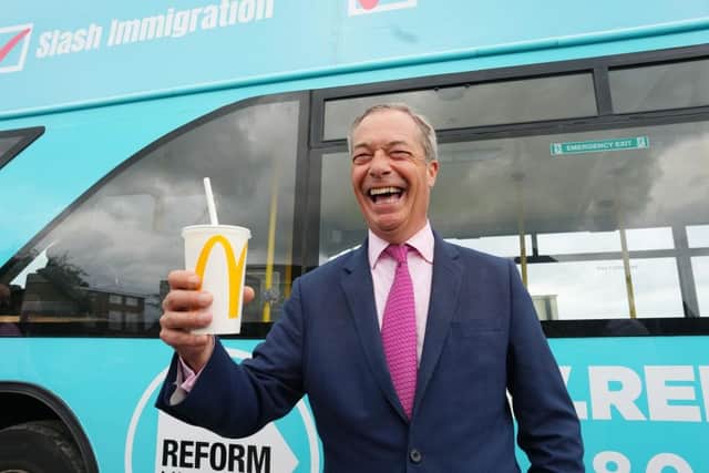 Reform UK party leader Nigel Farage posing with a milkshake doesn't make assault funny, says reader (Picture: Carl Court/Getty Images)