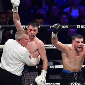 Josh Taylor (L) and Jack Catterall both celebrated at the final bell during the WBA, WBC, WBO & IBF world super-lightweight title fight at the OVO Hydro, but judges sided with the defending champion.  (Photo by Paul Devlin / SNS Group)