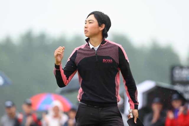Min Woo Lee of Australia celebrates his play-off victory in the abrdn Scottish Open at The Renaissance Club. Picture: Andrew Redington/Getty Images.