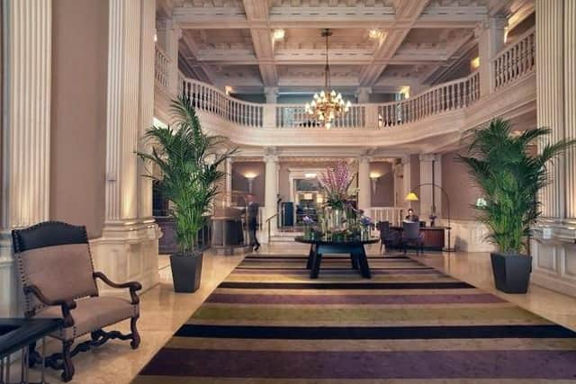 The entrance hallway of The Balmoral, where Covid prevention measures begin.