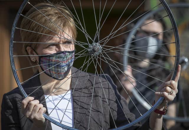 First Minister Nicola Sturgeon at the Bike for Good Glasgow South Community Hub, April 22. Picture: Press Association