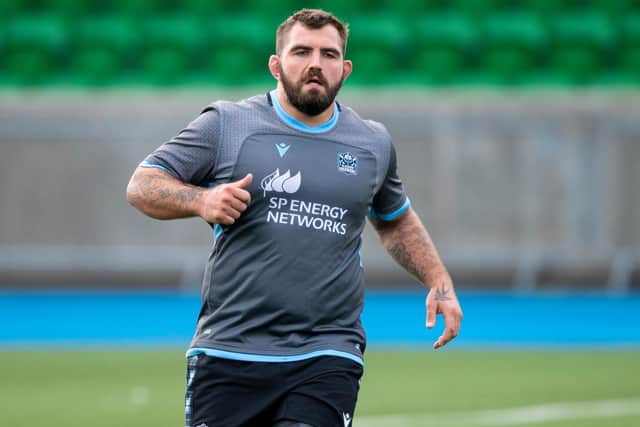 Jamie Bhatti during a Glasgow Warriors training session at Scotstoun ahead of this weekend's match against Sharks. Picture: Ross MacDonald/SNS