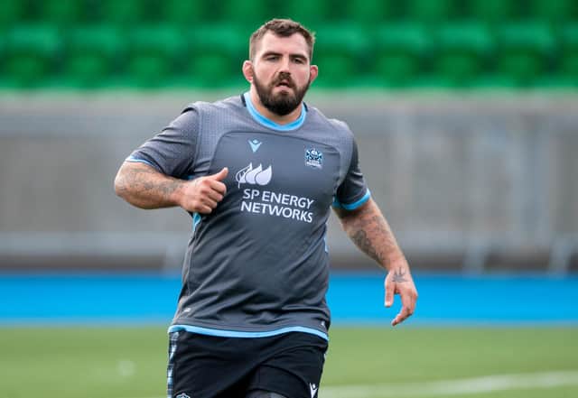 Jamie Bhatti during a Glasgow Warriors training session at Scotstoun ahead of this weekend's match against Sharks. Picture: Ross MacDonald/SNS