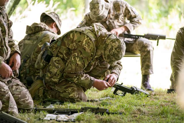 New recruits to the Ukranian army being trained by UK armed forces personnel at a military base near Manchester. Picture date: Thursday July 7, 2022.