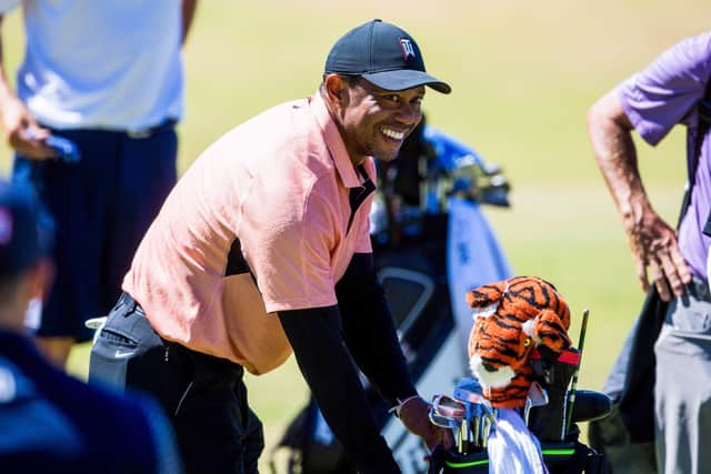 Tiger Woods was all smiles during practice.