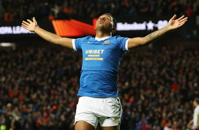 Alfredo Morelos marked his return to the Rangers side with a double in their 5-0 win over Hearts at Ibrox. (Photo by Alan Harvey / SNS Group)