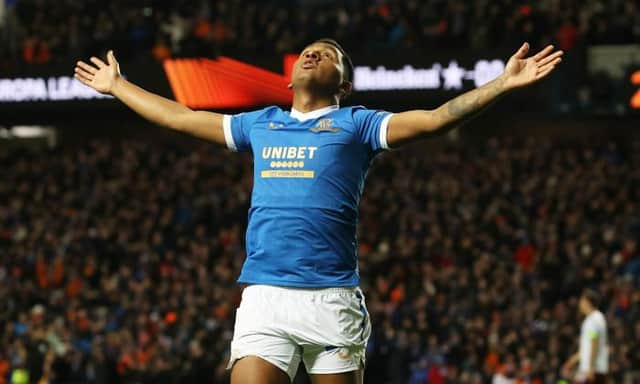 Alfredo Morelos marked his return to the Rangers side with a double in their 5-0 win over Hearts at Ibrox. (Photo by Alan Harvey / SNS Group)