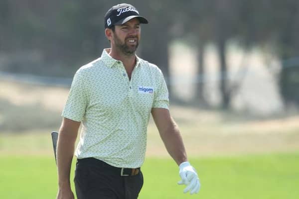 Scott Jamieson walks up the 18th hole on day one of the Ras al Khaimah Championship presented by Phoenix Capital at Al Hamra Golf Club. Picture: Andrew Redington/Getty Images.