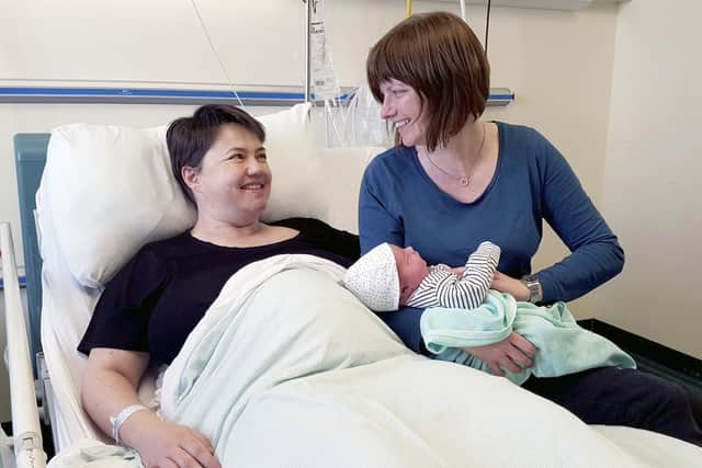 Ruth Davidson and her partner Jen Wilson with baby Finn born in 2018