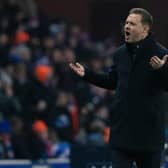 Rangers manager Michael Beale urges on the crowd during the 3-2 win over Hibs last week.