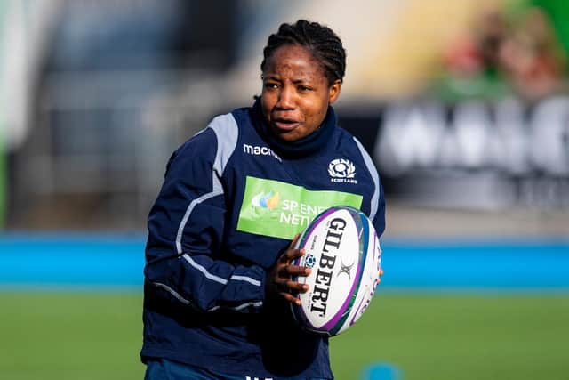 Ms Muzambe, who moved to Scotland from Zimbabwe when she was 12 years old, won her first cap in 2019 against England, but said she initially had no idea she was the first black player to represent her country. (Photo by Ross MacDonald / SNS Group/ SRU)