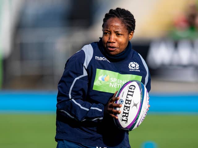 Ms Muzambe, who moved to Scotland from Zimbabwe when she was 12 years old, won her first cap in 2019 against England, but said she initially had no idea she was the first black player to represent her country. (Photo by Ross MacDonald / SNS Group/ SRU)