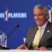 Jay Monahan, commissioner of the PGA Tour, speaks to the media prior to the 50th anniversary of The Players Championship at TPC Sawgrass in Ponte Vedra Beach, Florida. Picture: Richard Heathcote/Getty Images.
